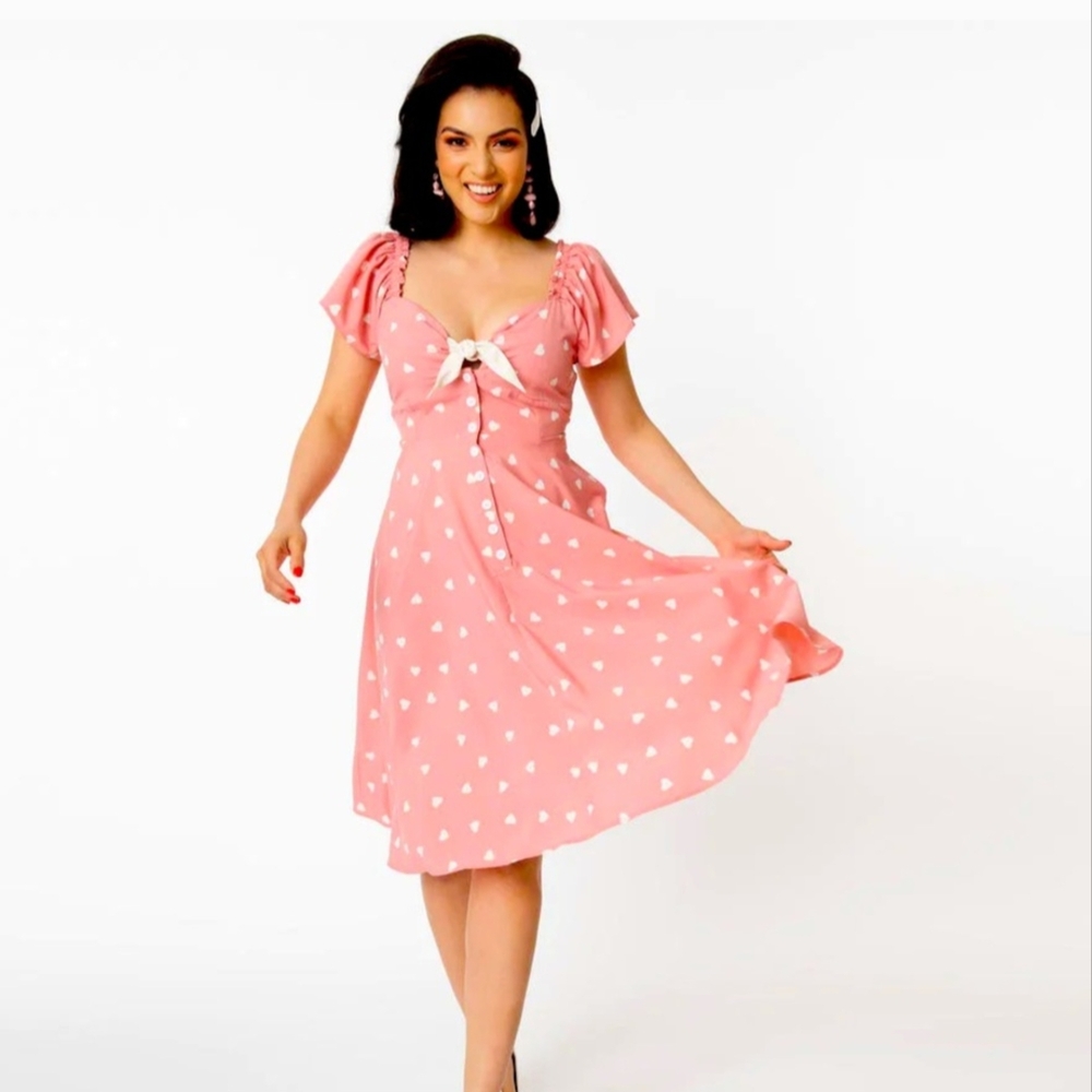 Unique Vintage Pink Heart Print Dress Size 1x/16